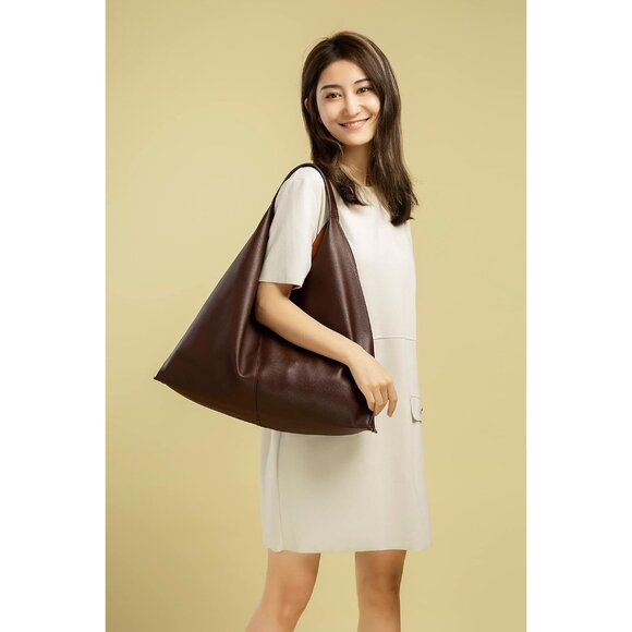 Chic Triangular Vegan Leather Tote - Spacious Handbag with Magnetic Closure - Picture 5 of 6